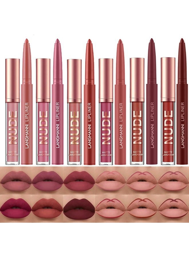 6 Matte Lipstick with 6 Lipliners Durable Makeup Set,Long-Lasting Non-Stick Cup Not Fade Waterproof Pigmented Velvet Lipgloss Kit Beauty Cosmetics Makeup Gift for Girls (#A)