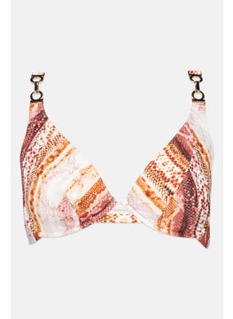Women Non Padded Underwear Snake Print Bikini Top, Brown Combo