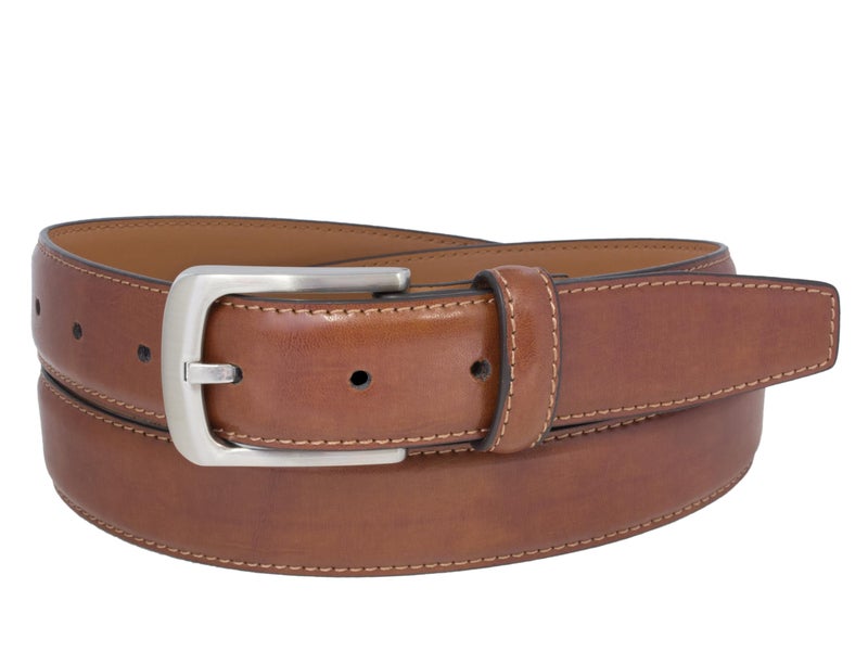 Vince Camuto Belts Men | Dark Tan Leather Belt with Edge Stitch Detailing and Nickel Buckle | Size 38 - Image 2