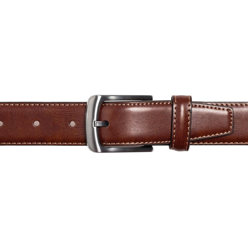 Vince Camuto Belts Men | Dark Tan Leather Belt with Edge Stitch Detailing and Nickel Buckle | Size 38 - Image 3