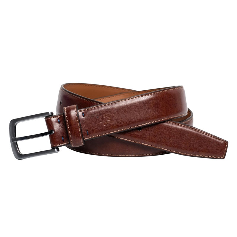 Vince Camuto Belts Men | Dark Tan Leather Belt with Edge Stitch Detailing and Nickel Buckle | Size 38 - Image 4