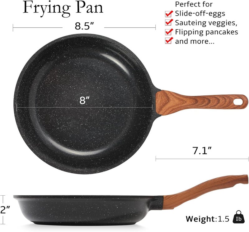 ESLITE LIFE Nonstick Ceramic Frying Pan Skillet, Non-Toxic Egg Omelette Kitchen Cooking Pans Compatible with All Stovetops (Gas, Electric & Induction), PTFE & PFOA Free (Black, 8'') - Image 2