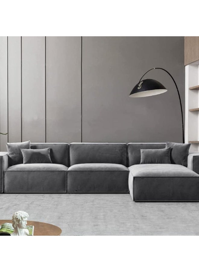 Al Zakharef Furniture Coco Corner L-Shape Luxury Sofa Set, Modern Sectional Velvet Couch, Comfortable Living Room Furniture with Free Pillows, Colour Grey - Image 1