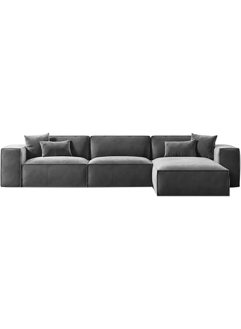 Al Zakharef Furniture Coco Corner L-Shape Luxury Sofa Set, Modern Sectional Velvet Couch, Comfortable Living Room Furniture with Free Pillows, Colour Grey - Image 2
