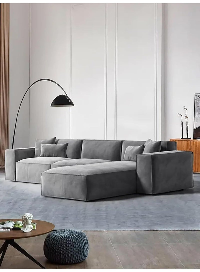 Al Zakharef Furniture Coco Corner L-Shape Luxury Sofa Set, Modern Sectional Velvet Couch, Comfortable Living Room Furniture with Free Pillows, Colour Grey - Image 3
