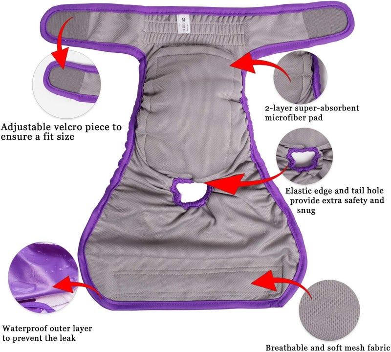 Teamoy 3pcs Washable Female Dog Diapers with Gray Lining, Reusable Doggie Diaper Wraps for Female Dogs, Super-Absorbent and Comfortable, M - Image 3