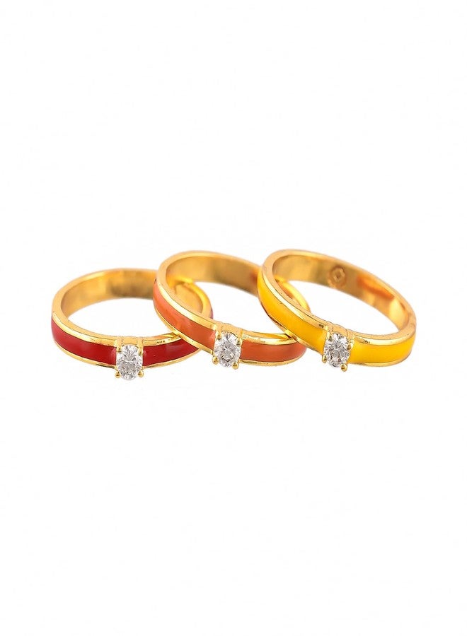 VOYLLA Valentine's Day Studded Enamel Stackable Rings, Gift For Her, Valentines Gift For Her - Image 1