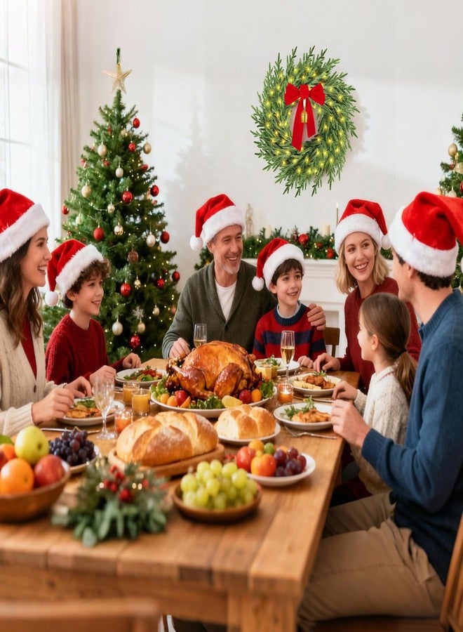 إكليل عيد الميلاد من أمورايز مع أضواء، إكليل صنوبر صناعي بطول 26 بوصة بملمس طبيعي مع فيونكة وجرس، أكاليل عيد الميلاد الصناعية للباب الأمامي، إكليل شتوي خارجي للديكور الداخلي، الجدار، النافذة، ديكور احتفالي - Image 5