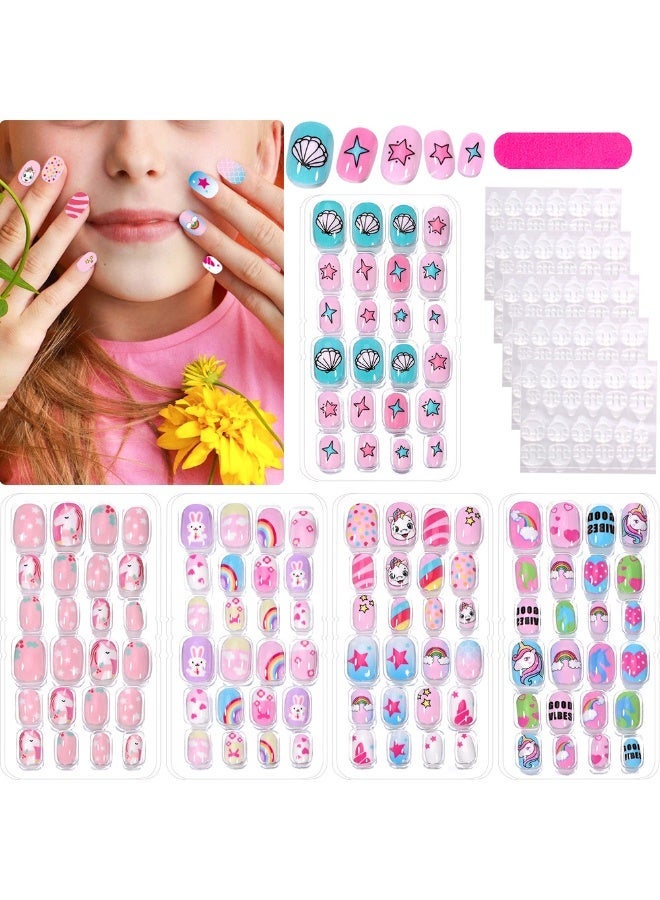 DOUBORQ 120 PCS Kids Nails Press On, Children Artificial Nails, Short Full Cover False Nails, Cute Girls Fake Nail Tips Set, Safe Non Toxic Acrylic Nail, Wear-On Nails for Little Kids Nail Art Decoration, Ages 5-12 (Multicolor) - Image 3
