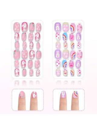 120 PCS Kids Nails Press On, Children Artificial Nails, Short Full Cover False Nails, Cute Girls Fake Nail Tips Set, Safe Non Toxic Acrylic Nail, Wear-On Nails for Little Kids Nail Art Decoration, Ages 5-12 (Multicolor) - view 4