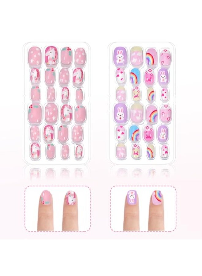 DOUBORQ 120 PCS Kids Nails Press On, Children Artificial Nails, Short Full Cover False Nails, Cute Girls Fake Nail Tips Set, Safe Non Toxic Acrylic Nail, Wear-On Nails for Little Kids Nail Art Decoration, Ages 5-12 (Multicolor) - Image 4