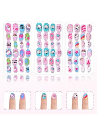 120 PCS Kids Nails Press On, Children Artificial Nails, Short Full Cover False Nails, Cute Girls Fake Nail Tips Set, Safe Non Toxic Acrylic Nail, Wear-On Nails for Little Kids Nail Art Decoration, Ages 5-12 (Multicolor) - view 5