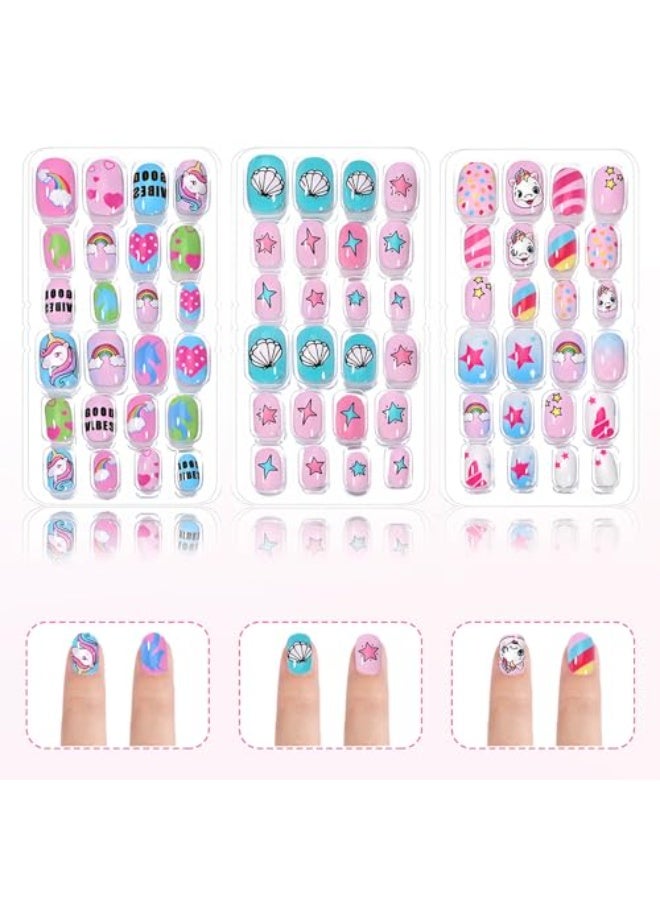 DOUBORQ 120 PCS Kids Nails Press On, Children Artificial Nails, Short Full Cover False Nails, Cute Girls Fake Nail Tips Set, Safe Non Toxic Acrylic Nail, Wear-On Nails for Little Kids Nail Art Decoration, Ages 5-12 (Multicolor) - Image 5