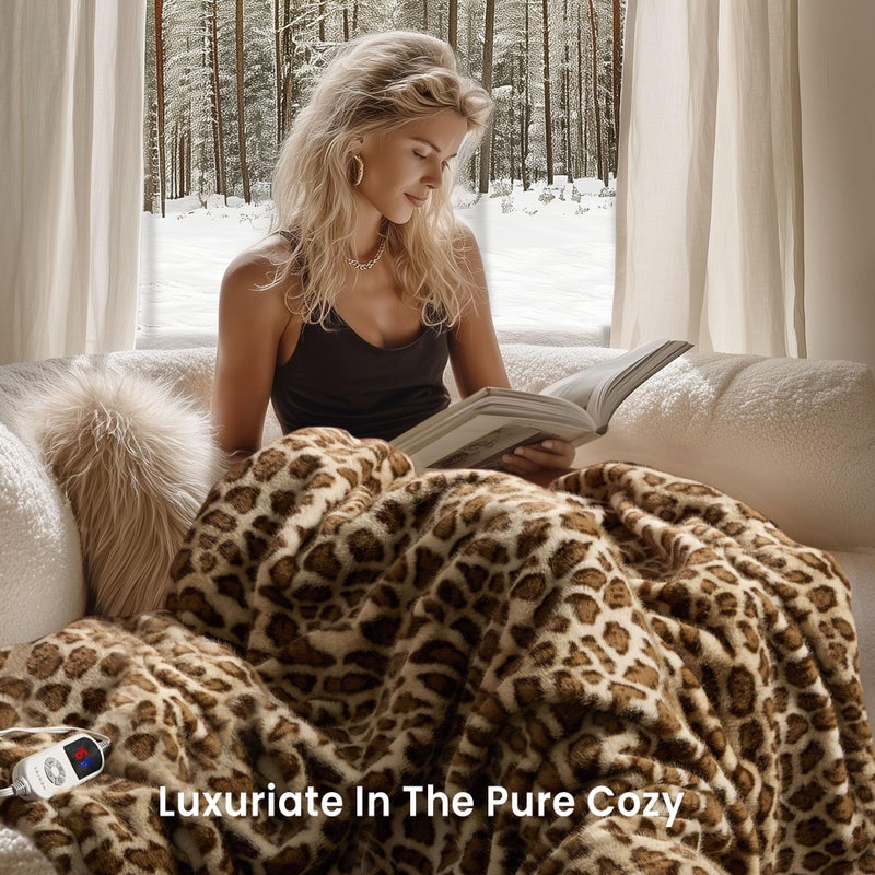 blunique Luxury Faux Fur Heated Blanket Electric Throw - Leopard Print Ultra Soft Thick Warm Heated Blanket, 6 Heating Levels & 12 Hours Auto-Off, ETL Certified, Washable, Luxurious Gifts, 50''x60'' - Image 2