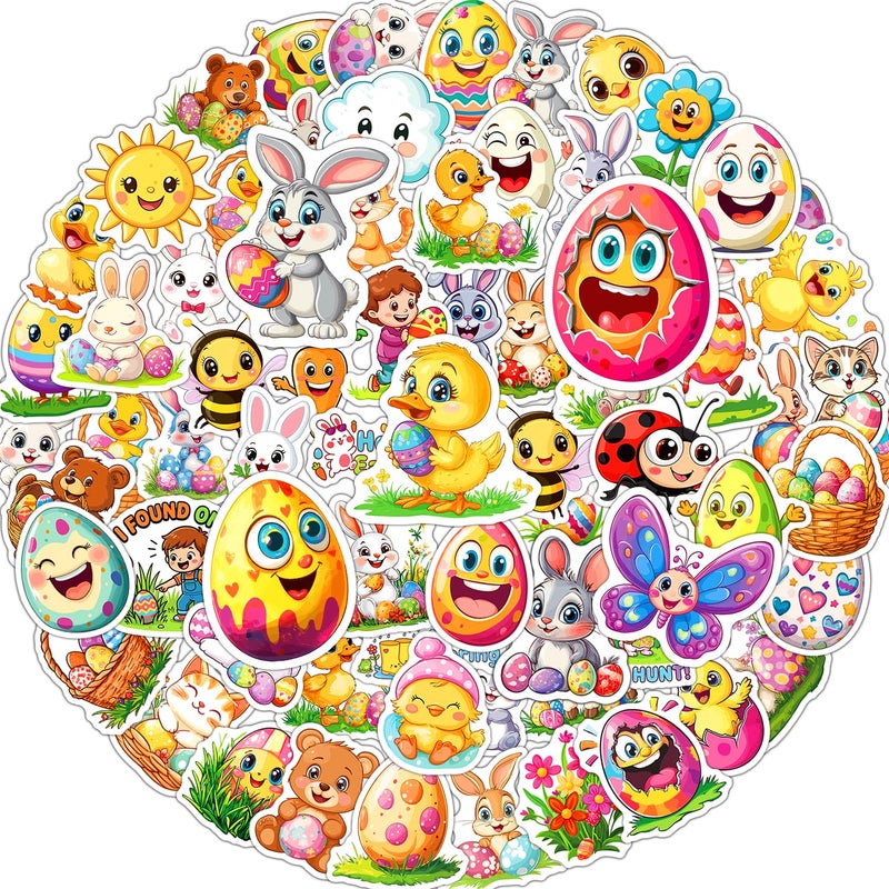 JCFIRE 100 PCS Easter Stickers for Kids, Waterproof Vinyl Cute Bunny & Egg Decals, Ultimate Easter Basket Stuffers for Toddlers, Teens, Boys & Girls, Egg Fillers, Party Favors, Crafts & Decorations - Image 1
