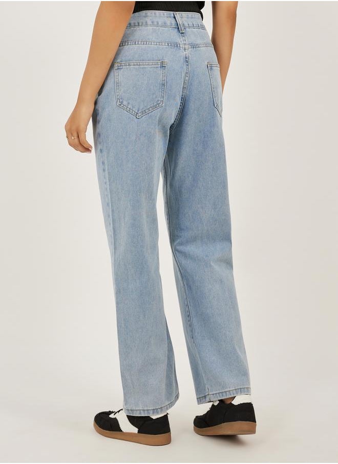Styli Mid Rise Light Wash Straight Leg Jeans  - Image 4
