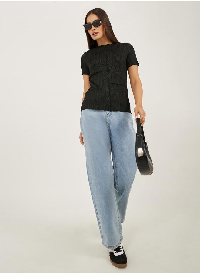 Styli Mid Rise Light Wash Straight Leg Jeans  - Image 1