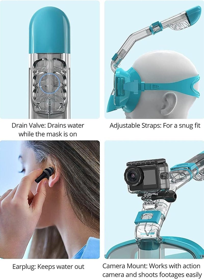 Snorkel Mask, Scuba Mask Anti-Fog Anti-Leak with Camera Mount Diving Mask Snorkeling Mask, for Adults and Young