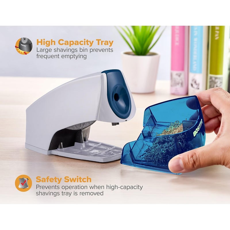 Bostitch Office Electric Pencil Sharpener, Heavy Duty Powerful Stall-Free Motor, High Capacity Shavings Tray, for Office or Classroom, Blue - Image 4