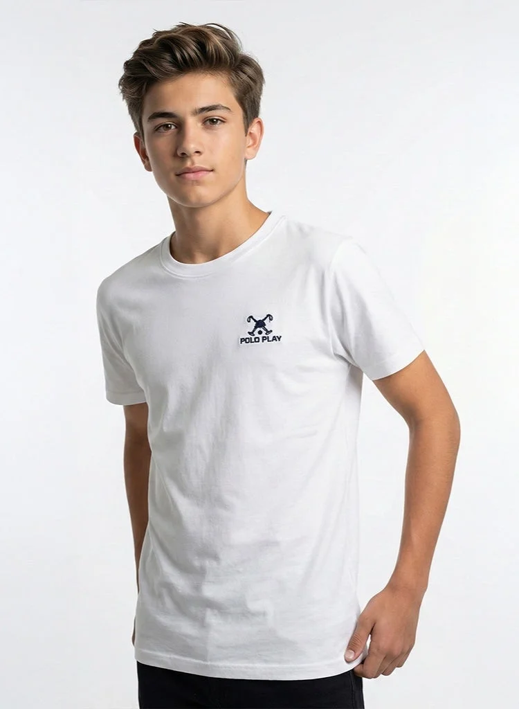 لعب البولو تيشيرت مطبوع للأولاد - أبيض