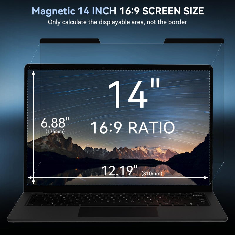 Mamol Magnetic Laptop Privacy Screen 14 inch ,16:9 Aspect Removable Anti Glare Protector Blue Light Privacy Screen Filter,Filter Shield Compatible with HP/Dell/Acer/Asus/Samsung/Lenovo/Thinkpad Envy - Image 2
