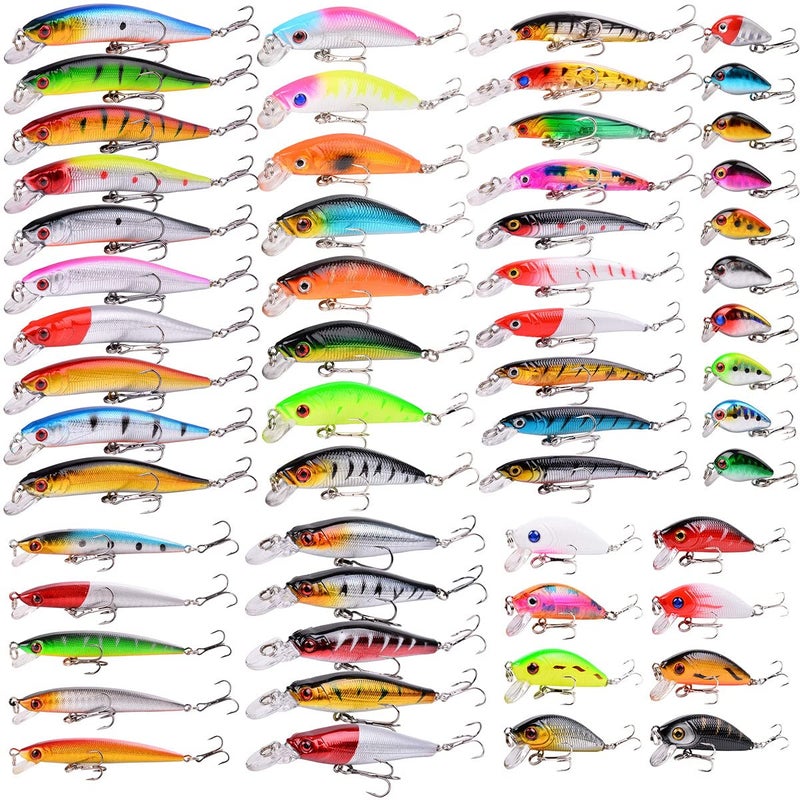 Aorace 56pcs Fishing Lures Large Hard Bait Minnow VIB Lure with Treble Hook Life-Like Swimbait Fishing Bait Popper Crankbait Vibe Sinking Lure for Bass Trout Walleye Redfish - Image 1