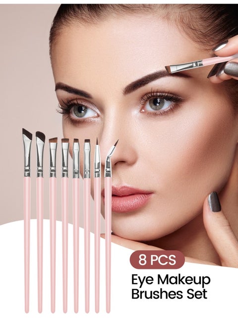 8-Piece Ultra-Fine Eyeliner Brush Set Includes Flat Angled Eyeliner Brush, Angled Brow Brush, Angled Design, Creating Eye Makeup Easy, Suitable For Beginners And Professional Makeup Artists
