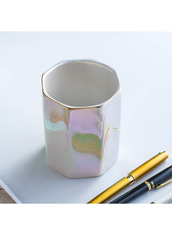YOSCO Ceramic Desk Pen Holder Stand Cute Pencil Cup Pot Desk Organizer Makeup Brush Holder (Pearl) - Image 3