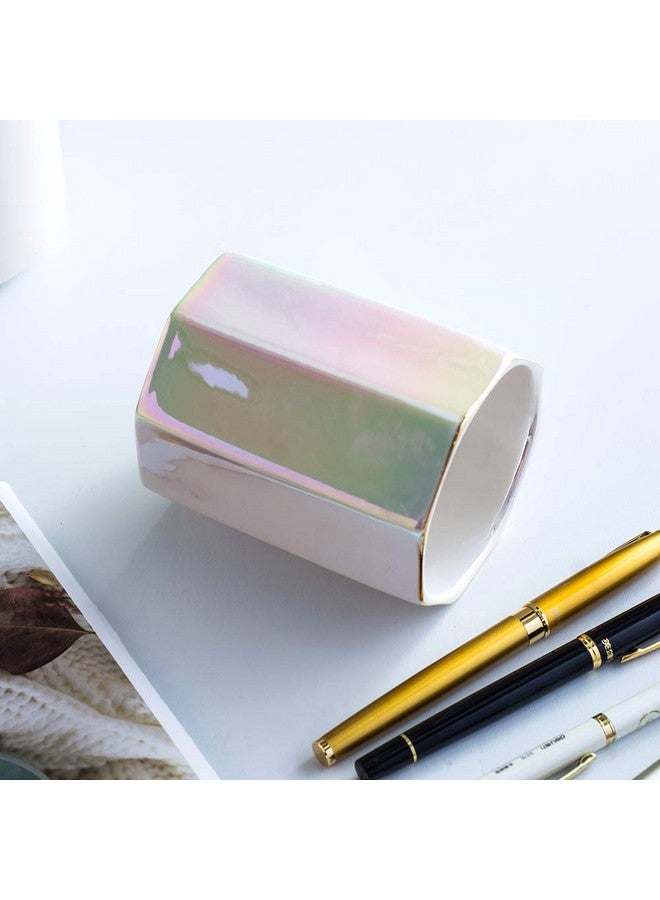 YOSCO Ceramic Desk Pen Holder Stand Cute Pencil Cup Pot Desk Organizer Makeup Brush Holder (Pearl) - Image 2