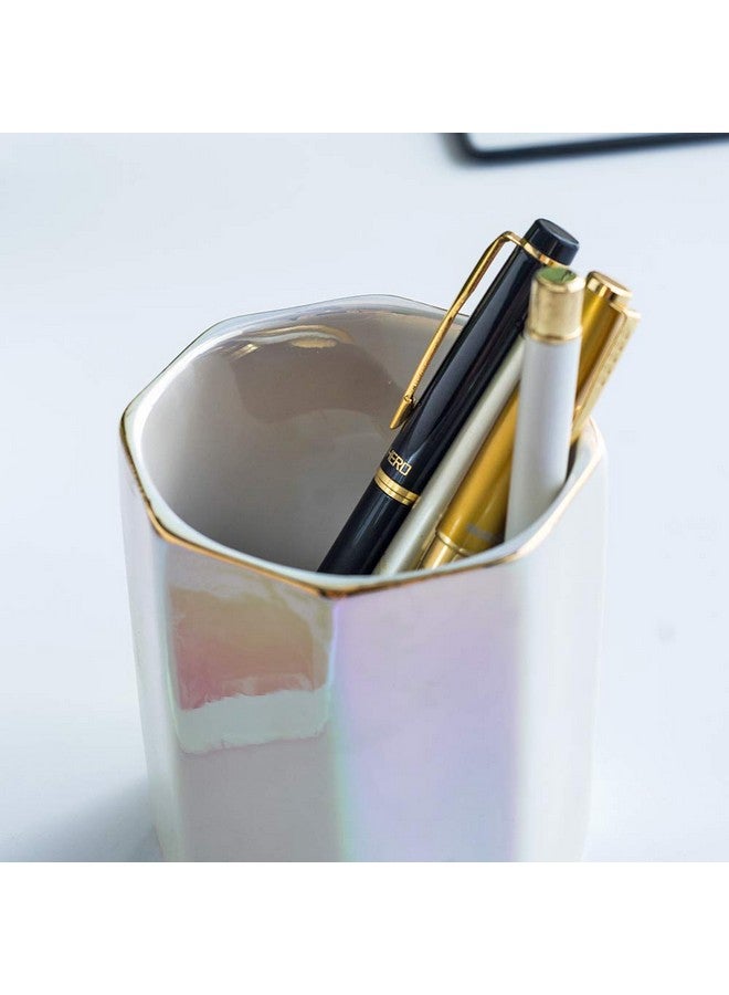 YOSCO Ceramic Desk Pen Holder Stand Cute Pencil Cup Pot Desk Organizer Makeup Brush Holder (Pearl) - Image 4