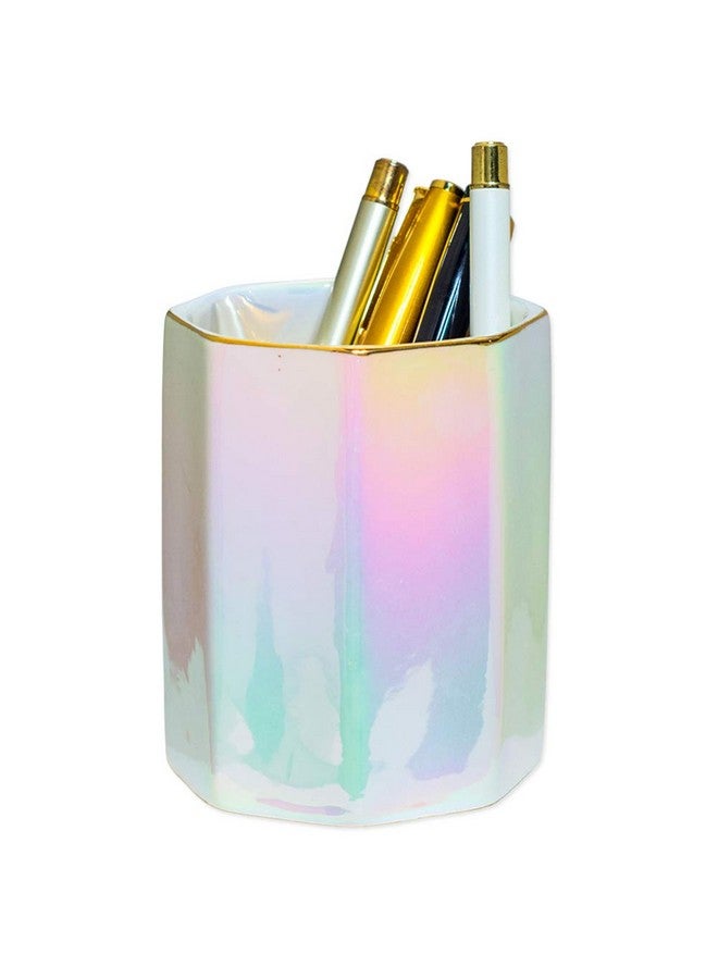 YOSCO Ceramic Desk Pen Holder Stand Cute Pencil Cup Pot Desk Organizer Makeup Brush Holder (Pearl) - Image 1