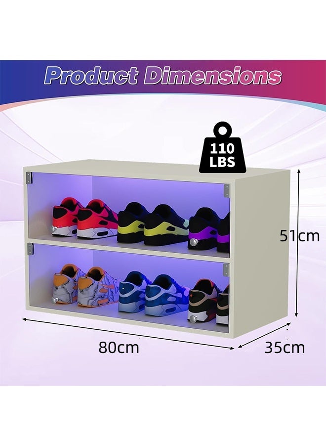 JCB CHIC Shoe Bench with RGB LED Light,2 Tier Shoe Show Cabinet with Glass Door,Wooden Organizer Shoe Storage Box for Display Sneakers,Multi-Layer Sideboard Display Cabinet for Living Room - Image 2