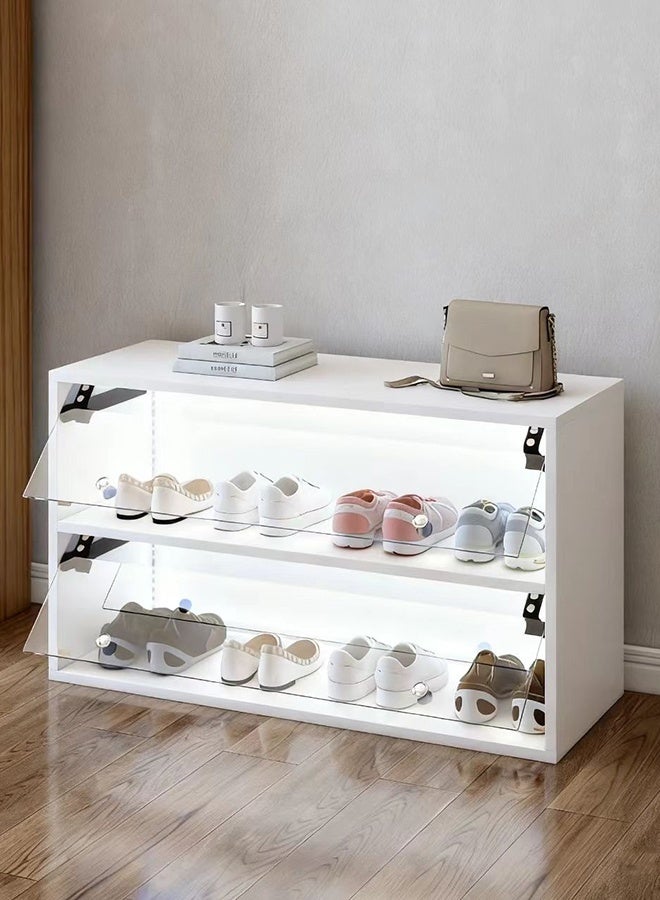 JCB CHIC Shoe Bench with RGB LED Light,2 Tier Shoe Show Cabinet with Glass Door,Wooden Organizer Shoe Storage Box for Display Sneakers,Multi-Layer Sideboard Display Cabinet for Living Room - Image 1