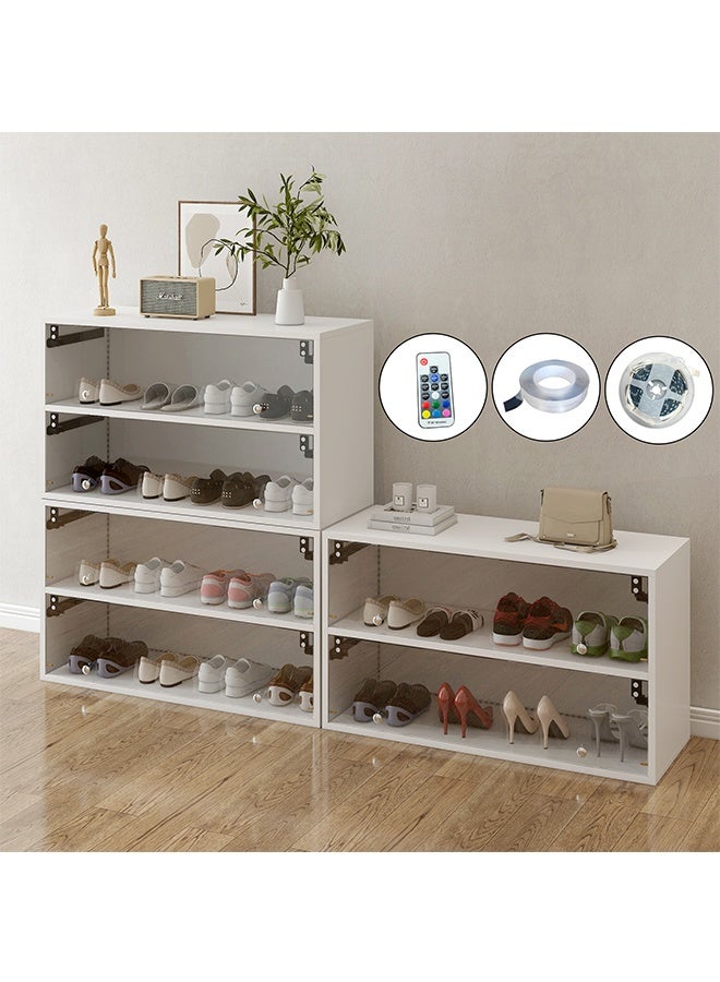 JCB CHIC Shoe Bench with RGB LED Light,2 Tier Shoe Show Cabinet with Glass Door,Wooden Organizer Shoe Storage Box for Display Sneakers,Multi-Layer Sideboard Display Cabinet for Living Room - Image 5