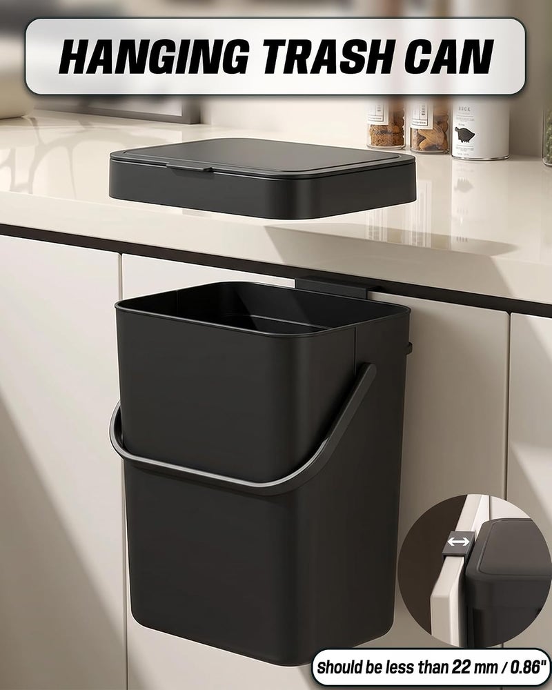 MONGTINGLU 3.2 Gallons Hanging Trash Can with Slide Lid - Kitchen Compost Bin, Under Sink Trash Can, Garbage Can for Bathroom, Compost Bucket Outdoor Indoor, 12L(Black) - Image 4