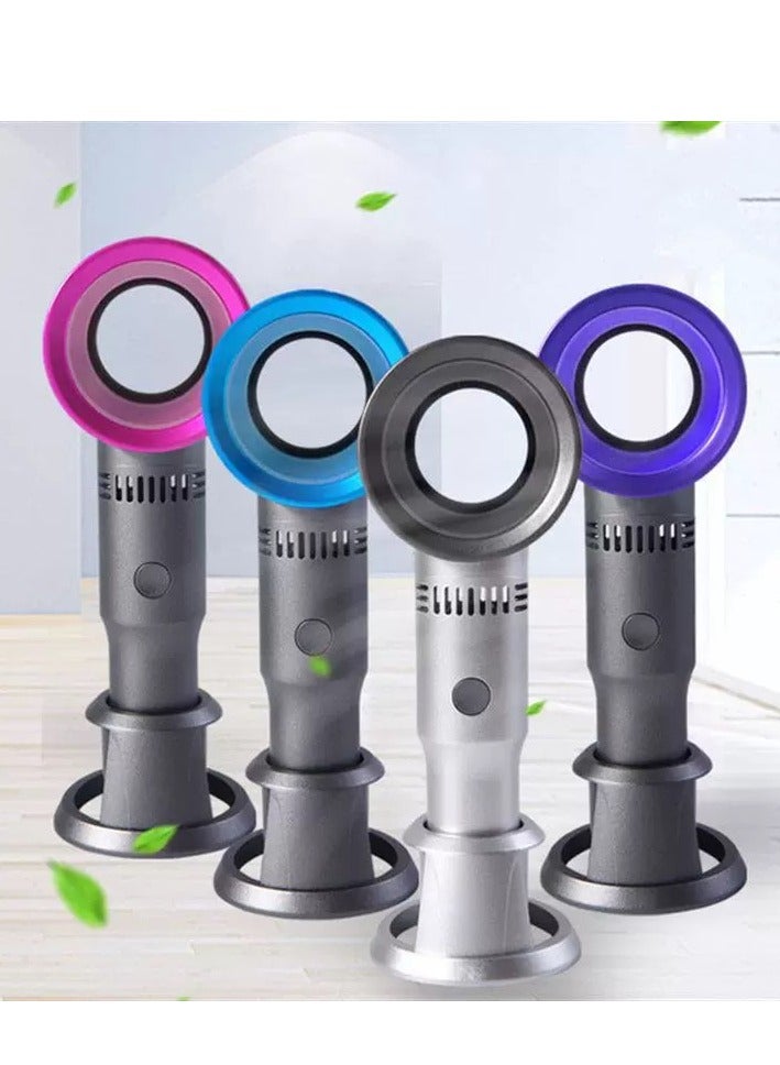 SYNSYB USB Rechargeable Portable Bladeless Fan Handheld,Mini Cooler No Leaf Handy Fan with 3 Speed Adjustable Stand up Small Personal Fan Foldable for Home Office Outdoor Travel - Image 2