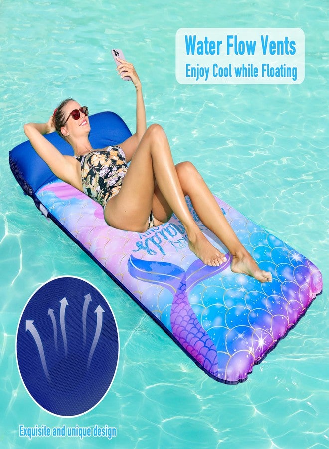 Parentswell Oversized Pool Floats for Adults - 72" X 38" Extra Large Fabric Covered Pool Float with Headrest, Pool Lounge Floaties for Adults, Summer Pool Party Decorations Supplies (Mermaid) - Image 2