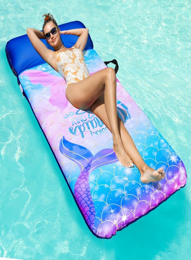 Parentswell Oversized Pool Floats for Adults - 72" X 38" Extra Large Fabric Covered Pool Float with Headrest, Pool Lounge Floaties for Adults, Summer Pool Party Decorations Supplies (Mermaid) - Image 1