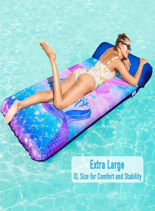 Parentswell Oversized Pool Floats for Adults - 72" X 38" Extra Large Fabric Covered Pool Float with Headrest, Pool Lounge Floaties for Adults, Summer Pool Party Decorations Supplies (Mermaid) - Image 3