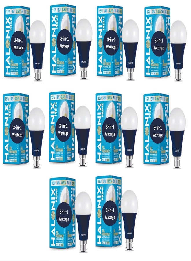 Halonix مصباح LED قابل للتعتيم من هالونيكس بقدرات 15 واط، 8 واط، 0.5 واط | مصباح LED متعدد القدرات (عبوة من 10 مصابيح، أبيض وأصفر) - Image 1