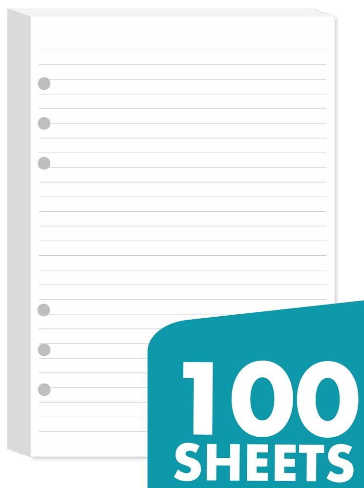 newestor A5 Lined Paper 6-Hole Punched, 100 Sheets (200 Pages), Compatible with Filofax A5 Organizer, 100gsm, White - Image 2