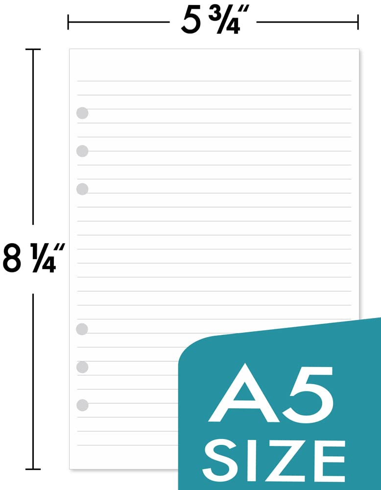 newestor A5 Lined Paper 6-Hole Punched, 100 Sheets (200 Pages), Compatible with Filofax A5 Organizer, 100gsm, White - Image 3