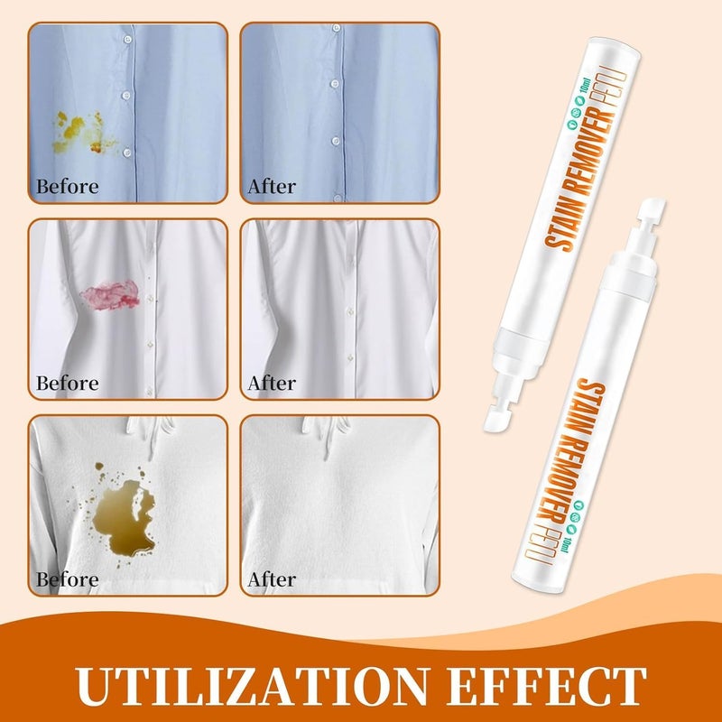 2Pcs Portable Stain Remover Pen for Clothes, Quick-Dry Instant Stain Remover for Drinks, Food & Grease, Gentle and Effective Travel Stain Stick - Image 2