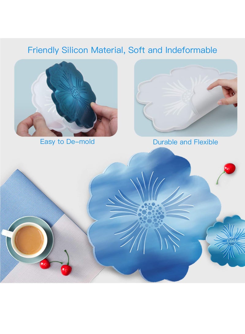 SYOSI Silicone Resin Molds, 1Pcs Large Resin Tray Mold and 5Pcs Coaster Molds for Resin Casting, Flower Shape Epoxy Resin Casting Molds - Image 3