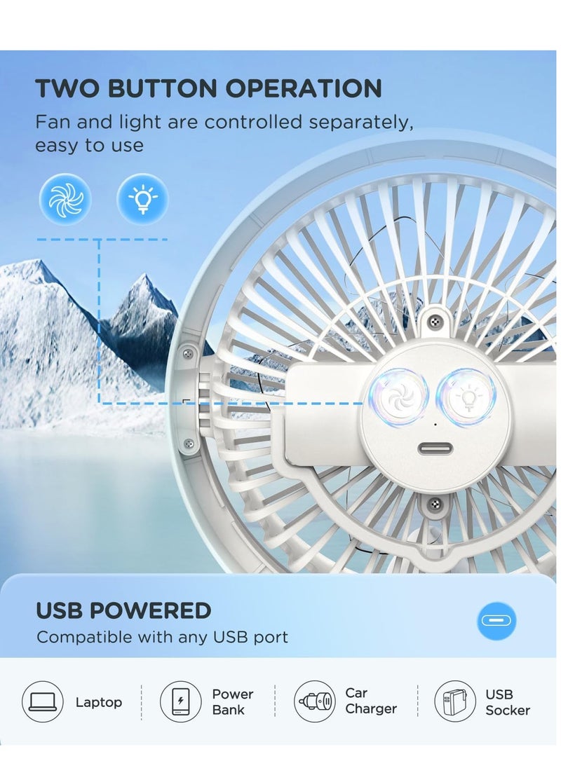 Generic - Mini USB Fan,Battery Cordless Desk Fan,Portable Fan with 3 Speeds Setings,Quiet Operation Fan with LED Light and 180° Rotate Table Fan for Bedroom Home Office Outdoor Travel - Image 1