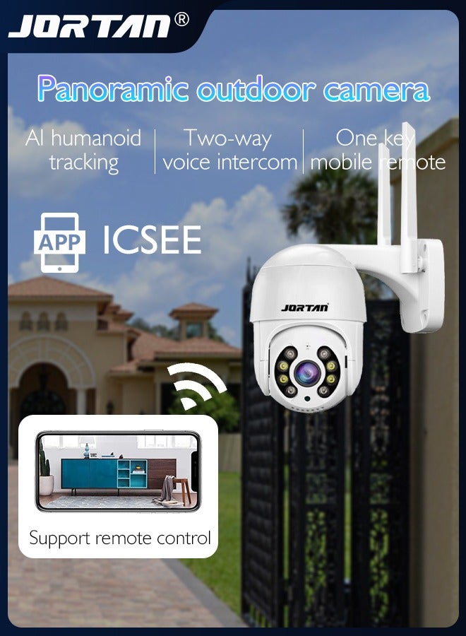 JORTAN 1080P Security Camera Outdoor PTZ Wire/Wireless Camera 2MP Waterproof WiFi Surveillance Camera with Humanoid Detection & Night Vision & Two Way Audio & Lightning Protection & WiFi Antenna Interface  - Image 3