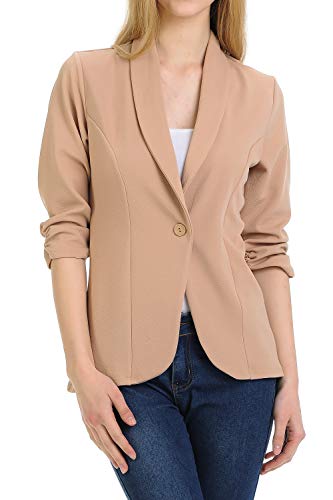 MINEFREE Women's 3/4 Ruched Sleeve Lightweight Work Office Blazer Jacket Mocha 2XL - Image 2