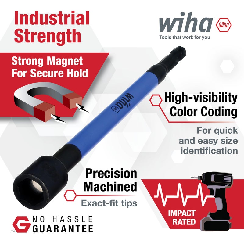 Wiha 70487 Magnetic Nut Setter Set, 6 Piece Metric, Color Coded, 1/4-Inch Hex Drive, Impact Rated - Image 2