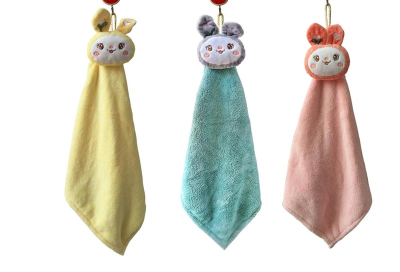 CLUZE Microfiber Wash Basin Hanging Rabbit Hand Kitchen Towel Napkin with Loop Soft Hanging Hand Towel for Bathroom Kitchen 500 GSM Pink Green Yellow Pack of 6 - Image 1