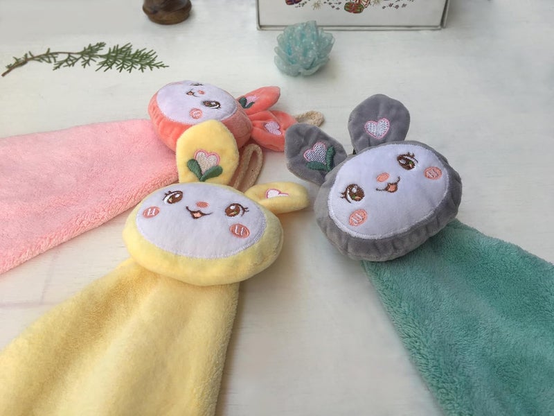 CLUZE Microfiber Wash Basin Hanging Rabbit Hand Kitchen Towel Napkin with Loop Soft Hanging Hand Towel for Bathroom Kitchen 500 GSM Pink Green Yellow Pack of 6 - Image 3